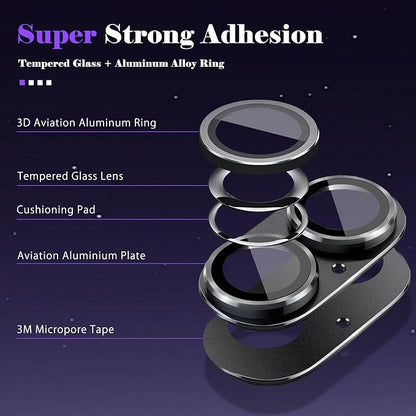 Camera Lens Protector for iPhone 16 / iPhone 16 Plus Camera Lens Protector [Strong Adsorption] [Not Easy to Break] Metal Tempered Glass Rear Camera Screen Cover - Black
