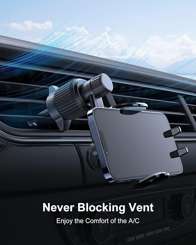 Gold Car Vent Phone Mount, [Never Blocking Vent, Enjoy The Comfort of The A/C] Hands-Free Universal Extension Clip Air Phone Holder Car Fit for All Phones iPhone Samsung