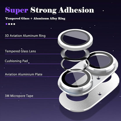 Camera Lens Protector for iPhone 16 / iPhone 16 Plus Camera Lens Protector [Strong Adsorption] [Not Easy to Break] Metal Tempered Glass Rear Camera Screen Cover - Silver