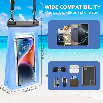2 Pack Large Waterproof Phone Pouch, IPX8 Double Sealing Floating Waterproof Bag for iPhone 17 16 15 14 Pro Max Sumsang S25 S24 Google All Devices