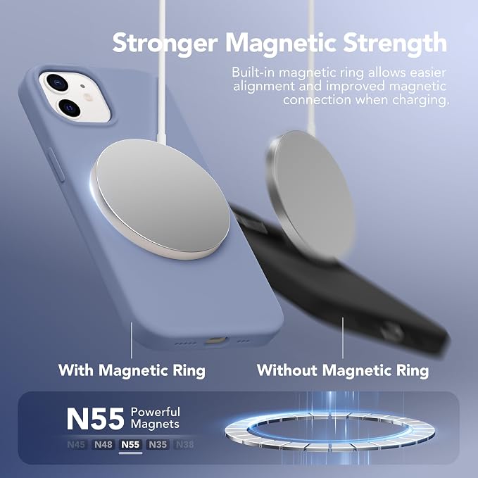 GONEZ Magnetic for iPhone 12 Case / 12 Pro Case, Compatible with MagSafe, [Screen Protector + Camera Lens Protector], Silicone Shockproof Anti-Scratch Protective Phone Case 6.1 inch, Lavender Gray