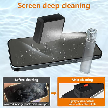 Cell Phone Cleaning Kit, iPhone Cleaning Kit for Charging Port Cleaner Keyboard Cleaning Kit for Airpods/Android/USB C/Earbuds/Laptop/iPad/Camera Lens with Stylus Pen (Black Brush Refill)