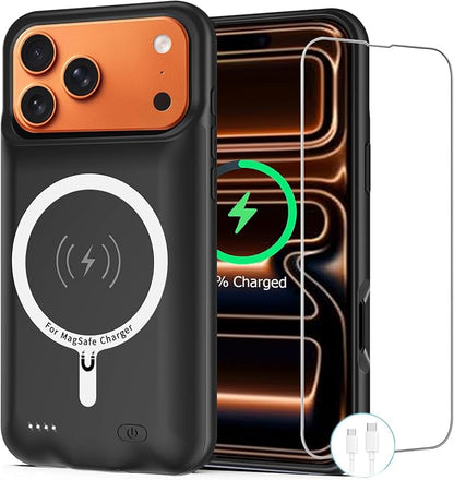 Battery Case for iPhone 17 Pro Max, [12000mAh] Slim Rechargeable Smart Extended Charging Case Compatible with iPhone 17 Pro Max (6.9 inch) Backup Power Battery Pack Charger Cover-Black