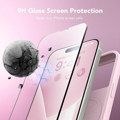 GONEZ for iPhone 14 Pro Max Case Silicone, Compatible with MagSafe, with Screen Protector + Camera Lens Protector, Liquid Silicone Shockproof Protective Phone 14 ProMax Case 6.7", Pastel Pink