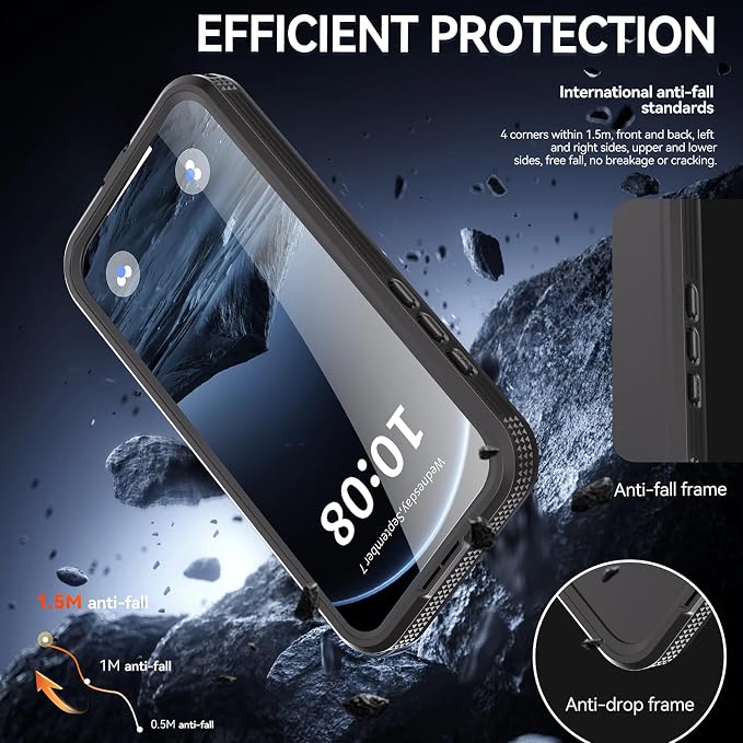 Omio for iPhone 17 Pro Max Waterproof Case Compatible with MagSafe, Magnetic Waterproof Full Body IP68 Underwater Case Built-in Screen Protector Military Grade Shockproof Cover for Men Women Black