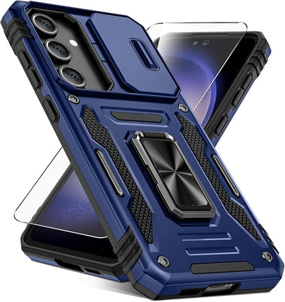 Caka for Samsung Galaxy S24 FE Case [HD Screen Protector] [Full Camera Lens Cover] [360°Rotated Kickstand Ring] [Heavy Duty Protection] Hard Rugged Protective Phone Cover for S24 FE - Blue