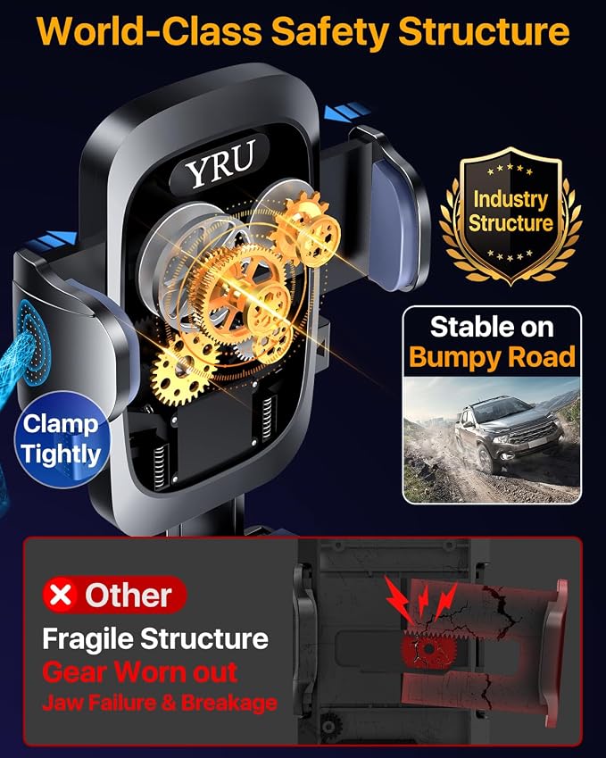 YRU[True Upgrade for Safety Car Phone Holder Mount [Patent & Military-Grade] Dashboard Cell Phone Holder for Car Vent Windshield Phone Stand for iPhone 17 16 15 14 13 Pro Max Truck Samsung, Light Red