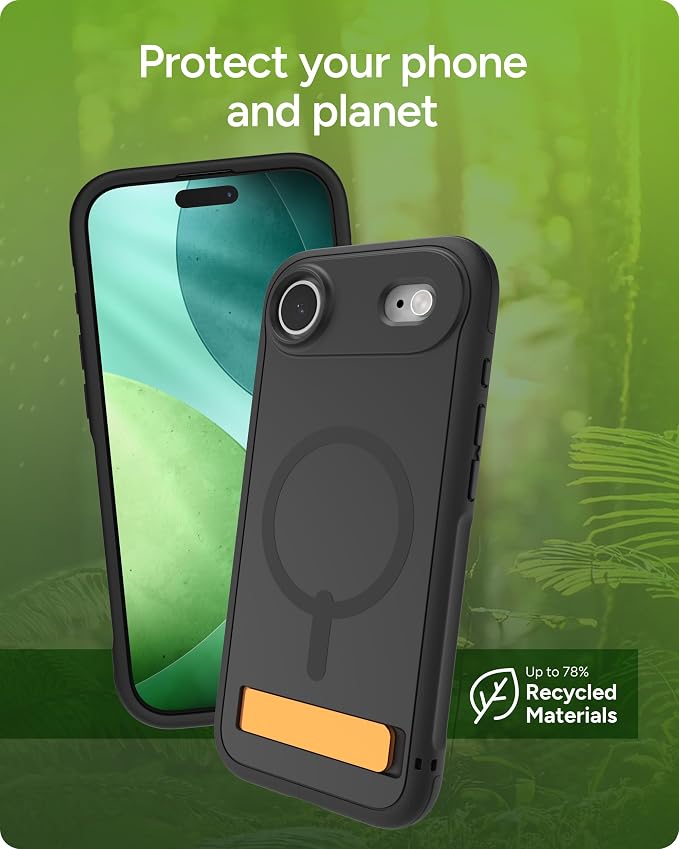 ZAGG Sedona Snap Case with Kickstand for iPhone Air - Flood Black, Drop Protection (13ft/4m), Multi-Layer Protection, with Camera Button, MagSafe Phone Case with Impact-Absorbing Bumpers