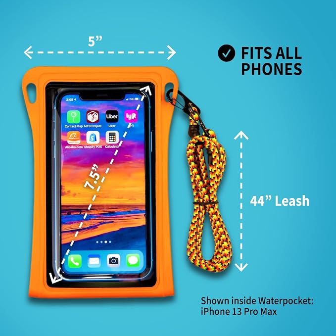 Stash7 Waterproof Phone Pouch w/Long Lanyard | IPX8 Adventure Grade Cellphone Dry Bag Case, Fits iPhone 15 Pro Max,14 Pro Max, 13 Pro Max, XS, XR, Galaxy S21, for Snorkeling, Kayaking, Cruise Black