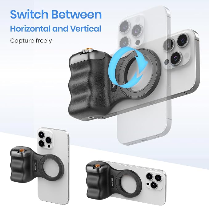 Magnetic Phone Camera Grip, Smartphone Shooting Holder Selfie Handle Snap with Wireless Shutter Button Remote for iPhone 16 15 14 13 12 Pro Max Android Cellphone Vlog Video Photography (Black)