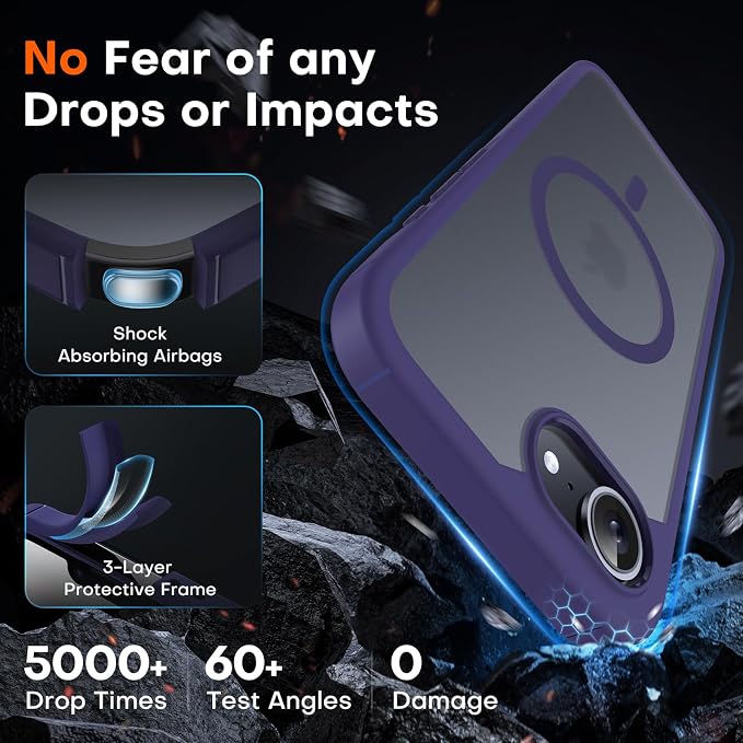 TOCOL Magnetic for iPhone 16e Case, Upgraded Full Camera Protection, Compatible with Magsafe, Drop Protection, Translucent Matte Back Bumper for iPhone 16e 6.1-Inch (Purple)