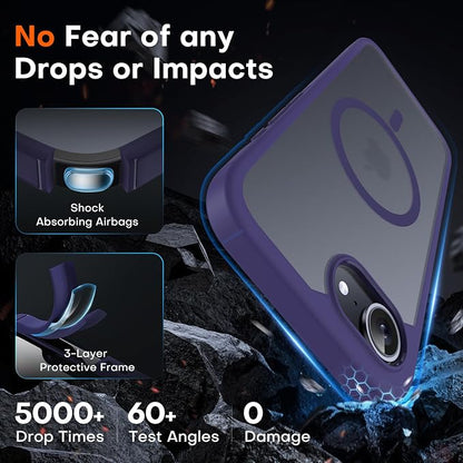 TOCOL Magnetic for iPhone 16e Case, Upgraded Full Camera Protection, Compatible with Magsafe, Drop Protection, Translucent Matte Back Bumper for iPhone 16e 6.1-Inch (Purple)