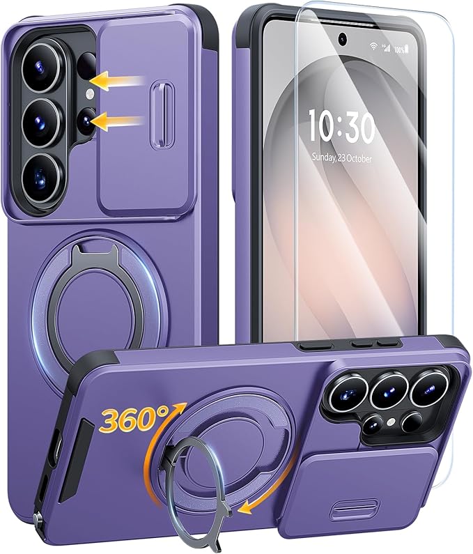 JAME for Samsung Galaxy S26 Ultra Case, Ring Holder Stand Kickstand, Slide Camera Cover with Screen Protector, Dual-Layer Shockproof Protective Magnetic Accessory Friendly S26 Ultra Phone Case, Purple