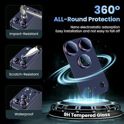 Uyiton for iPhone 17 Pro Max Camera Lens Protector - [Unique Typography + Phone Lens Red Circle Design] Metal Tempered Glass Camera Cover, Deep Blue + Red