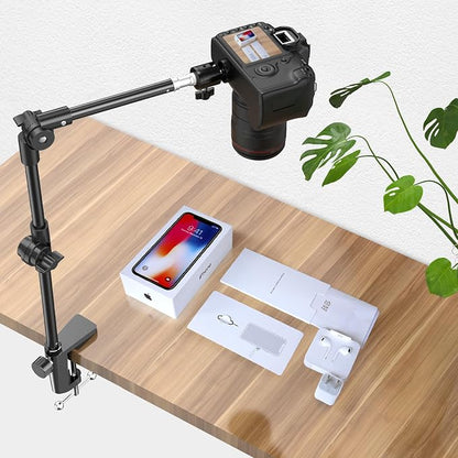 Webcam Stand Camera Mount with Phone Holder & 5/8" Screw, 22in Flexible Projector Stand Gooseneck Desk Mic for Logitech C922 C930e C920 C615 C960 Brio 4K, GoPro, Blue Yeti Snowball Ice
