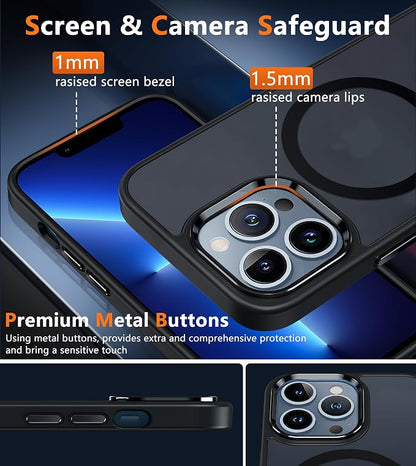FNTCASE for iPhone 13 Pro Max Case: [Compatible with Magsafe] Translucent Matte Cases with [Screen Protector] Military Grade Shockproof Protective Phone Cover - Black