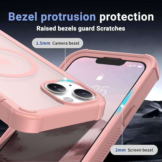 jaroco Magnetic for iPhone 13 Case, [Compatible with MagSafe][Military Grade Drop Protection][Heavy Duty Protection][Non-Slip][Shockproof] 2-Layer Durable Bumper Phone Case 6.1''-Pink