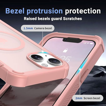 jaroco Magnetic for iPhone 13 Case, [Compatible with MagSafe][Military Grade Drop Protection][Heavy Duty Protection][Non-Slip][Shockproof] 2-Layer Durable Bumper Phone Case 6.1''-Pink