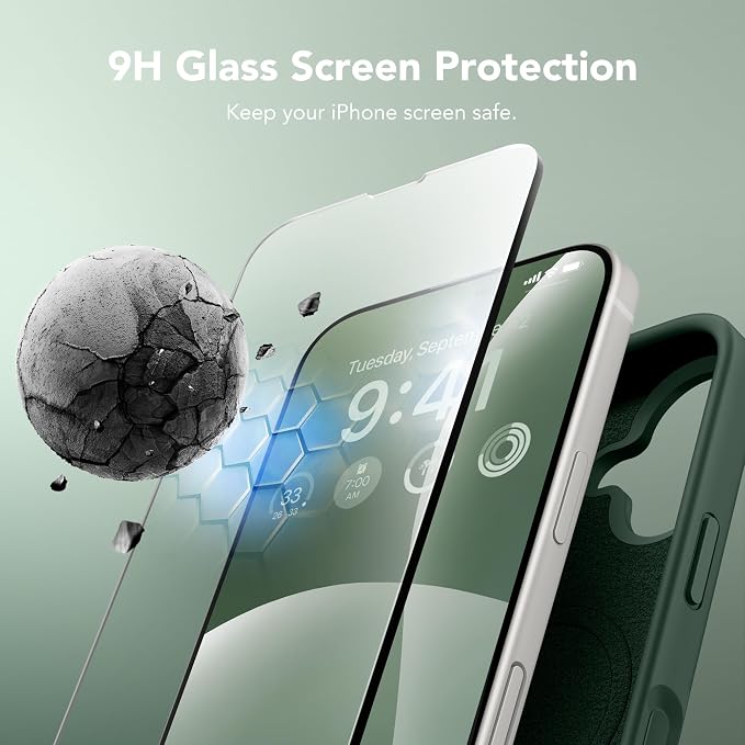 GONEZ Magnetic for iPhone 16 Case, Compatible with MagSafe, [Screen Protector + Camera Lens Protector], Liquid Silicone Shockproof Protective Phone Case for iPhone 16 6.1", Dark Green