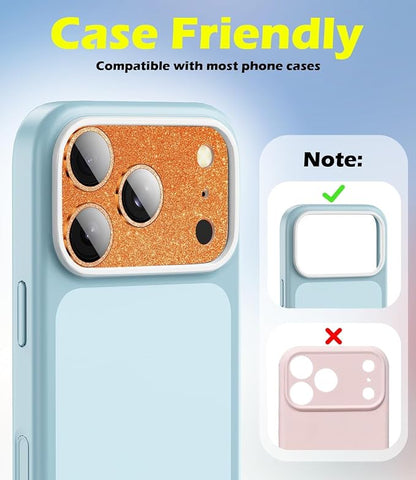imluckies Compatible with iPhone 17 Pro Camera Lens Protector Bling, Ultra HD Tempered Glass Shiny Diamond Camera Plate Sparkle Screen Protection, 9H Anti-Scratch & Easy Install, Glitter Orange