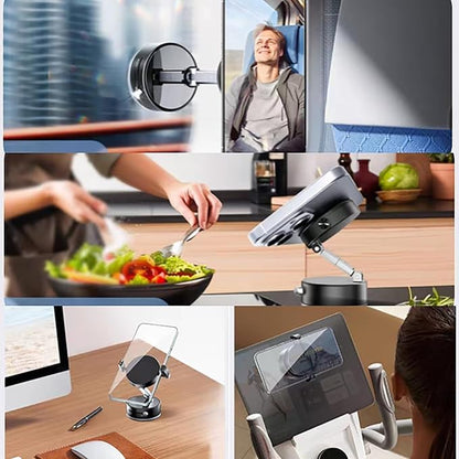 Metal Phone Stand for Desk, Universal Phone Holder with 360 Rotating Arm Foldable Retractable Stand Compatible with Magnetic and Android Phones, Office Accessories (A9)
