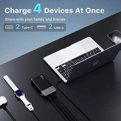 NOBIS Portable Charger 45W 20000mAh Power Bank Fast Charging | 2C+2A Battery Pack with C to C Cable, Battery Bank with Digital Display for iPhone Android Laptop etc