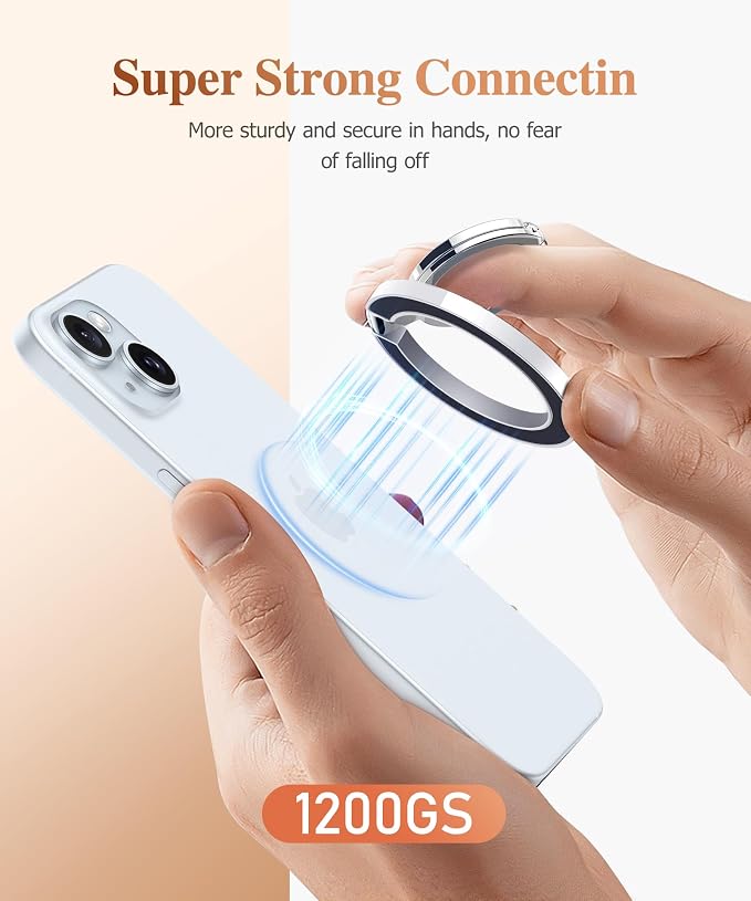 GVIEWIN Magnetic Phone Ring Holder, Compatible with MagSafe Phone Grip with Adjustable Stand, Magnet Phone Ring Kickstand for iPhone 17/16/15/14/13/12 Pro Max Plus Air/Other Phones (Glitter/Blue)