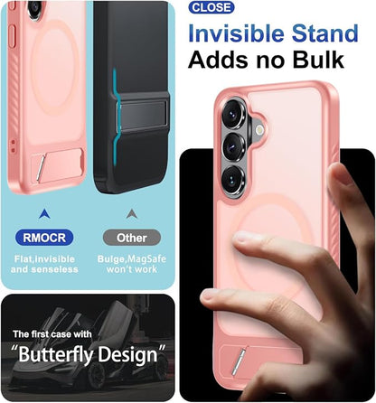 RMOCR for Samsung Galaxy S26 Case with Screen Protector+Lanyard Wrist Strap,Magnetic Translucent Matte Rugged Slim Phone Cover Built in Invisible Kickstand [Fit for MagSafe],2026 Cute Pink