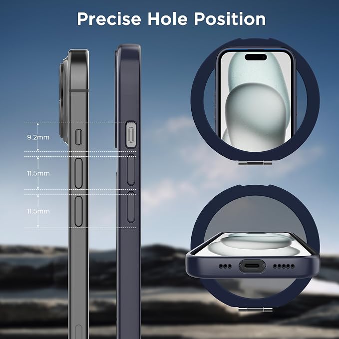 CACOE Magnetic Case for iPhone 15 6.1 inch with 360 Rotatable Ring Stand, Compatible with MagSafe Car Phone Mount, Cases Cover Phone Holder for Desk Meeting/Videos Dark Blue