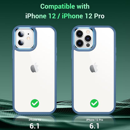 Temdan for iPhone 12 Case Clear [Not Yellowing] Shockproof Slim iPhone 12 Phone Case 6.1 Inch Blue/Clear