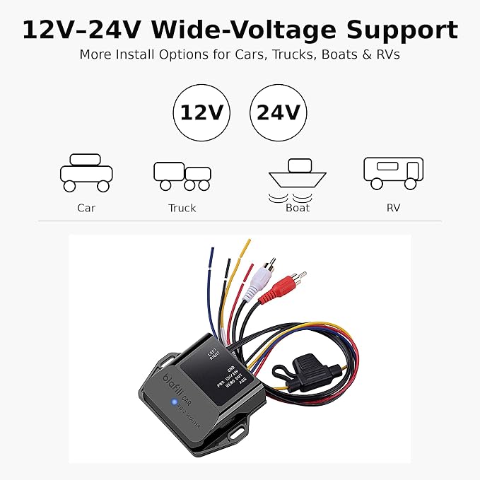 CAR Bluetooth 5.2 Receiver – aptX Adaptive, aptX HD, AAC, SBC – 12V/24V Compatible, Remote Trigger, Stereo RCA Output – Wireless A2DP Adapter for Car, Truck, Marine, Powersport Audio Systems