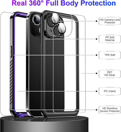 Temdan Compatible with iPhone 14 Case Waterproof, Built-in Screen & Camera Protector IP68 Underwater Full Body 14FT Military Dropproof Shockproof Phone Case 6.1"-Purple/Clear
