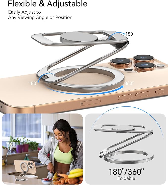 Magnetic Phone Ring Holder for MagSafe Phone Grip & Kickstand, Strong Dual-Sided Magnets Compatible with MagSafe Car Mount Gym for iPhone 17/16 Pro Max 15/14/13/12 and Android Phone Cases (Titanium)