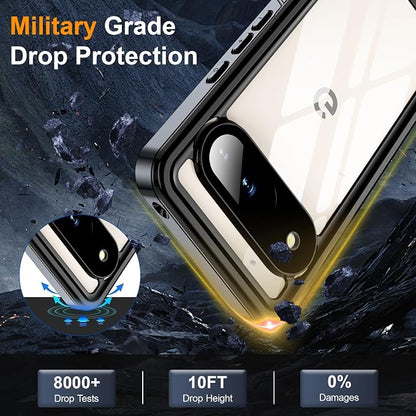 GOLDJU for Google Pixel 9 Case, [IP68 Waterproof] Case [Dustproof] with [Built-in Screen Protector], [10FT Military Fully Body Shockproof] Phone Case for Google Pixel 9(2024)-Black