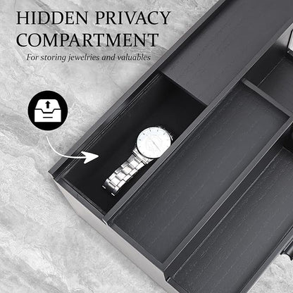 Butizone Cologne Organizer for Men, 3 Tier Perfume Stand Holder with Drawer and Hidden Compartment, Cologne Display Shelf for Dresser, Great Gift for Man/Father, Black