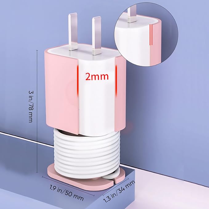 2 in 1 Silicone Charger Protector with Cord Wrap, iPhone Silicone Power Adapter Case, Snapback Charger Winder, Compatible with 18W/20W (2P-BP)