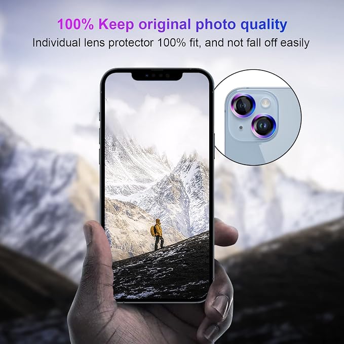 Jeluse 2X2 Pack Camera Lens Protector for iphone 14 Plus for iphone 14, 9H Tempered Glass Screen Protector Cover [Alignment Kit Eazy installation] Metal Individual Ring