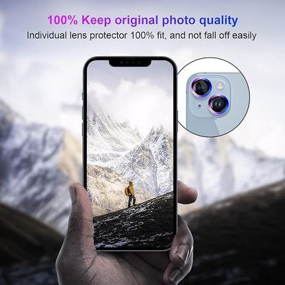 Jeluse 2X2 Pack Camera Lens Protector for iphone 14 Plus for iphone 14, 9H Tempered Glass Screen Protector Cover [Alignment Kit Eazy installation] Metal Individual Ring