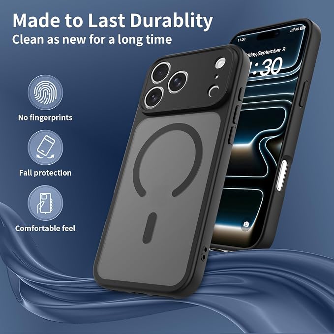 Magnetic iPhone Case Compatible with MagSafe, Shockproof Translucent Matte Phone Case for iPhone 17 Pro Max, iPhone 17 Pro, Anti-Fingerprint, Oil Resistant, Stain Resistant(Black, iPhone 17 Pro Max)