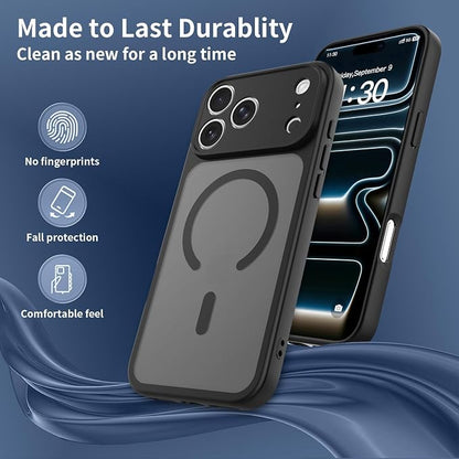 Magnetic iPhone Case Compatible with MagSafe, Shockproof Translucent Matte Phone Case for iPhone 17 Pro Max, iPhone 17 Pro, Anti-Fingerprint, Oil Resistant, Stain Resistant(Black, iPhone 17 Pro Max)