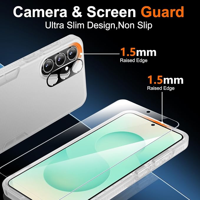 SPIDERCASE Designed for Samsung Galaxy S25 Case, [10 FT Military Grade Drop Protection], 2 Pack [Tempered Glass Screen Protector+Camera Lens Protector] Heavy Duty Shockproof Case,Frosted Clear