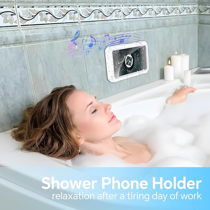 Shower Phone Holder Waterproof【480° Rotatable】 Bathroom Cell Phone Holder, Adjustable Shower Phone Case Holder Mount Stand for Bathroom Wall Phone Mount Stand Waterproof for 4~6.8" Phones-Snow White