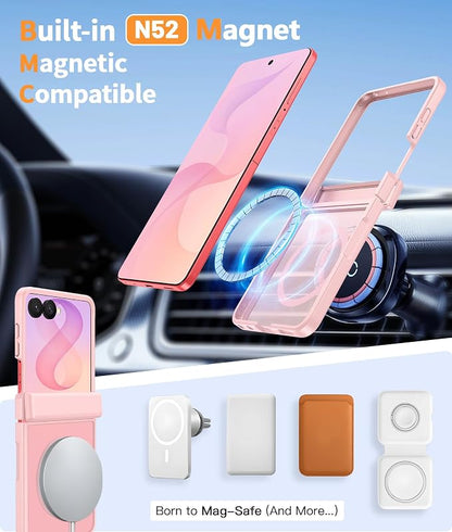 FNTCASE for Samsung Galaxy Z Flip 8 Case, Fit for Magsafe, Screen Protector | Hinge Protection, Translucent Matte, 18FT Military Grade Drop Proof, Protective Phone Cover, Light Pink