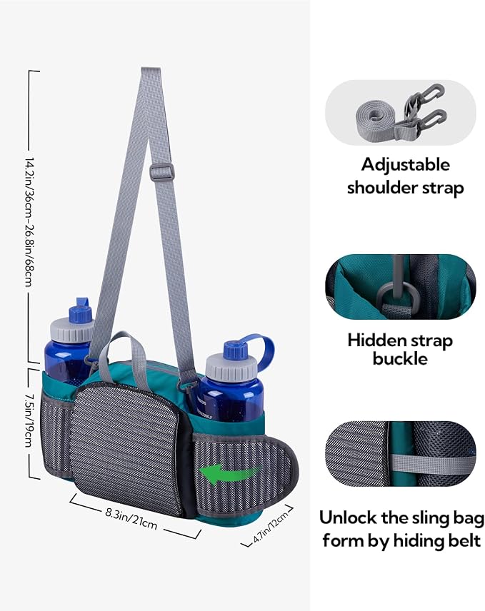 WATERFLY Fanny Pack Waist Bag: Fannie Pack 2 Water Bottle Holders Lumbar Belt Hiking Walking Running Jogging Camping Large Woman Man (Bottle Not Included)