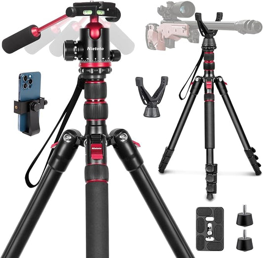 68" Ball Head Camera Tripod & Monopods, 360° Smooth Rotation V-Yoke Rifle Shooting Tripod & Hunting Stick, Heavy Duty Tripod for Camera and Outdoor Hunting with 16.5" Min Size and Carry Bag