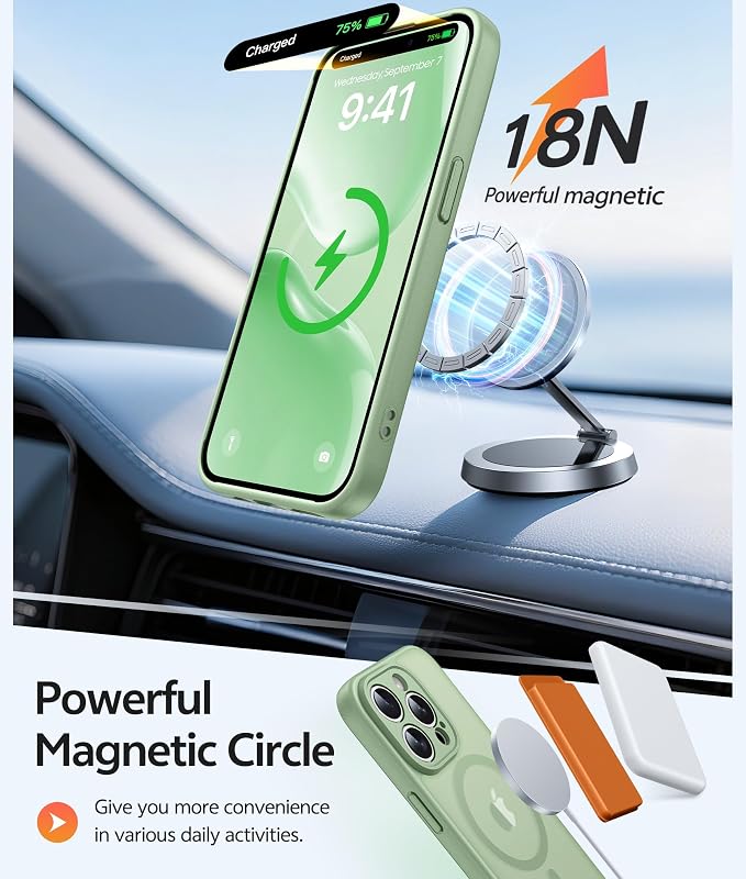 FNTCASE for iPhone 14 Pro Case: [Compatible with Magsafe] Translucent Matte Cases with [Full Camera Protection] [Screen Protector] Military Grade Shockproof Protective Phone Cover - Light Moss