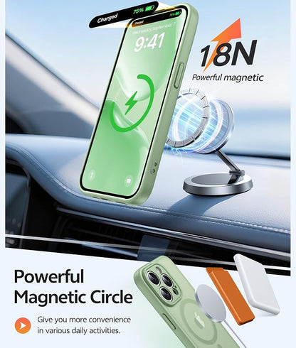 FNTCASE for iPhone 14 Pro Case: [Compatible with Magsafe] Translucent Matte Cases with [Full Camera Protection] [Screen Protector] Military Grade Shockproof Protective Phone Cover - Light Moss