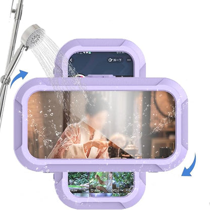 360° Rotatable Retractable Adjustable Shower Phone Case Holder,Anti-fog HD & sensitive screen ,Wall Mounted Phone Holder for Bathroom Mirror Bathtub Kitchen,Shower Accessories for 4-7" Phones (purple)