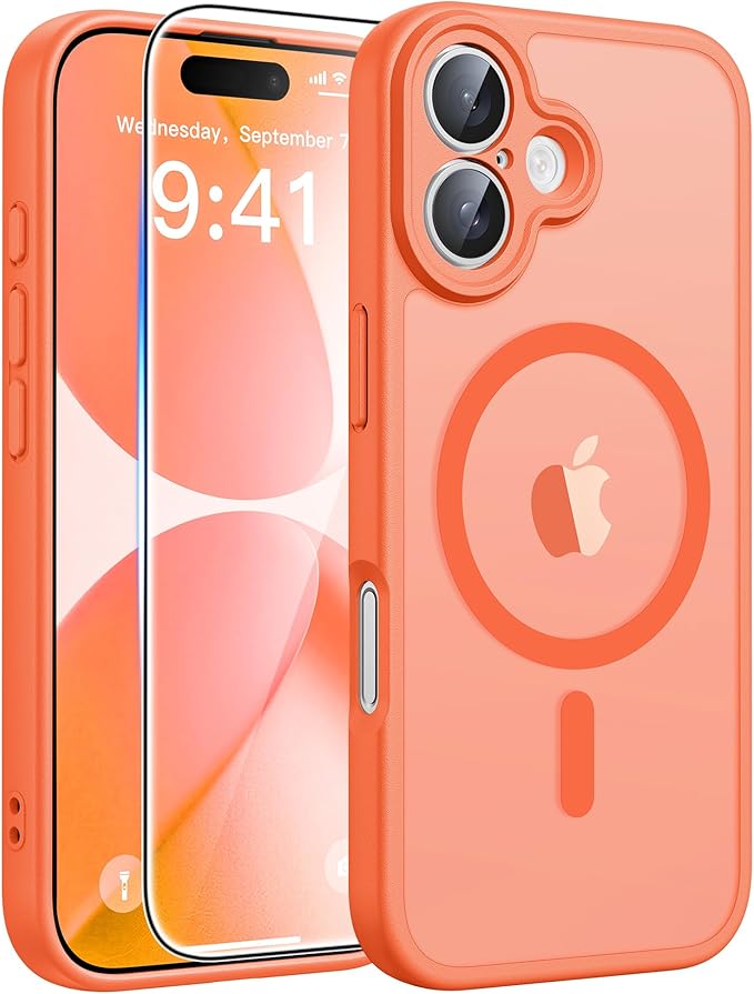 FNTCASE for iPhone 17 Case: [Compatible with Magsafe] Translucent Matte Cases with [Full Camera Protection] [Screen Protector] Military Grade Shockproof Protective Phone Cover - Orange