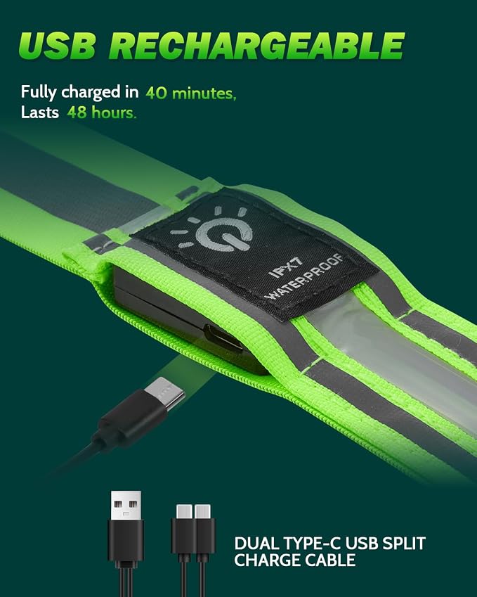 Fitense LED Reflective Belt Sash - 5 Lights Colors & 3 Light Modes High Visibility Night Safety Belt, Rechargeable Light Up Running Gear Adjustable Vest Straps for Runners Walkers Men Women